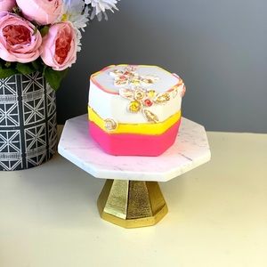 Octagon White Marble Cake Stand - Marble Stone Cheese Tray With Gold Stand